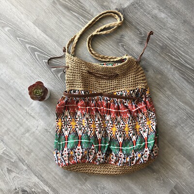 Cappelli Straworld Large Woven Straw Fabric Cloth Boho Bag Tote