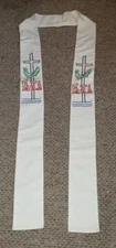 CLERGY STOLE OFFICIANT VESTMENT WHITE W/EMBROIDERY "FAITH"
