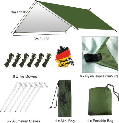 Lona 3x3M Impermeable, Lona Tienda Camping, Anti-UV Nieve Lluvia Sol Protección Set - Imagen 3 de 22