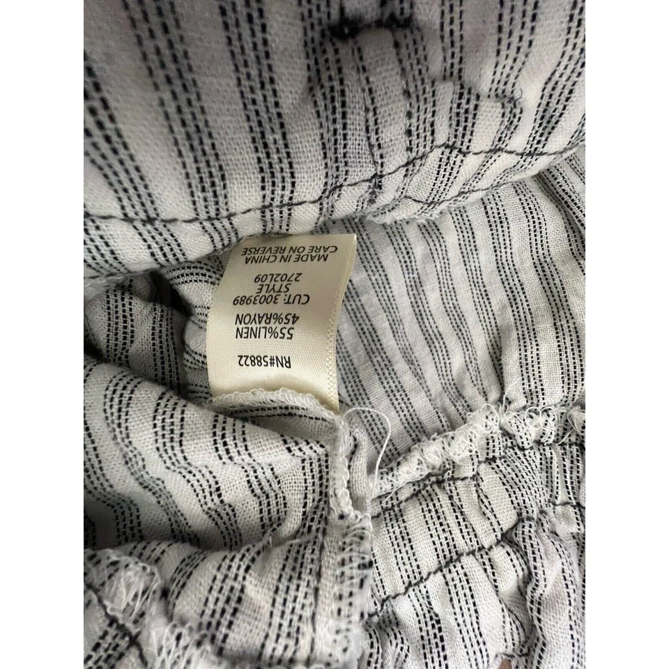 Pantalones Cortos Max Studio Mujer Mezcla de Lino Blanco y Negro Rayas Verticales Talla Pequeña Foto 4 de 4