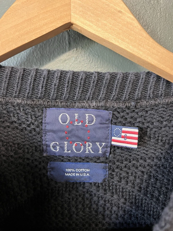 复古 Old Glory 男式黑色针织长袖套衫运动衫 S 码 — 第 3/3 张图片