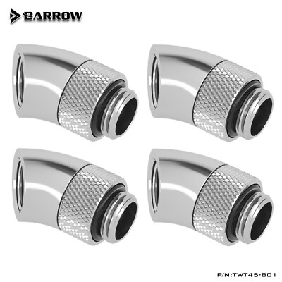 4 Pcs Barrow G1/4'' Angled 45 Degree Swivel Rotary Fitting Male to Female Silver