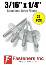 (QTY 25) 3/16" Dia. x 1/4" Large Flange POP Rivets ALL Aluminium 6-4 ABA64LF