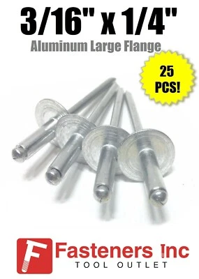 BRIGHTON (QTY 25) 3/16" Dia. x 1/4" Large Flange POP Rivets ALL Aluminium 6-4 ABA64LF