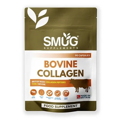 Bovine Collagen British Made by SMUG Supplements - 90 Capsules - Type 1 Peptides