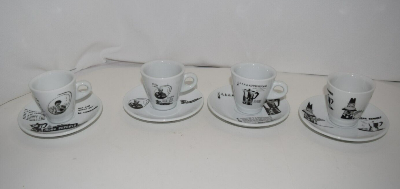 BIALETTI ESPRESSO CUPS & SAUCERS MOKA EXPRESS ITALY 4 SETS 8 PCS PORCELAIN eBay