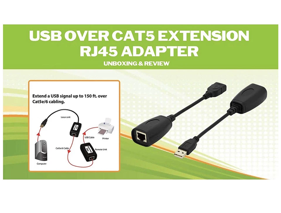 USB Extension Ethernet RJ45 Cat5e/6 Cable LAN Adapter Extender Over Repeater Set - Image 2 of 3