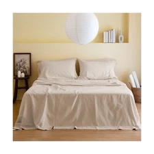 Simple&Opulence Belgian Linen Sheet Set Solid Color - 6 Pieces (1 Flat Sheet ...