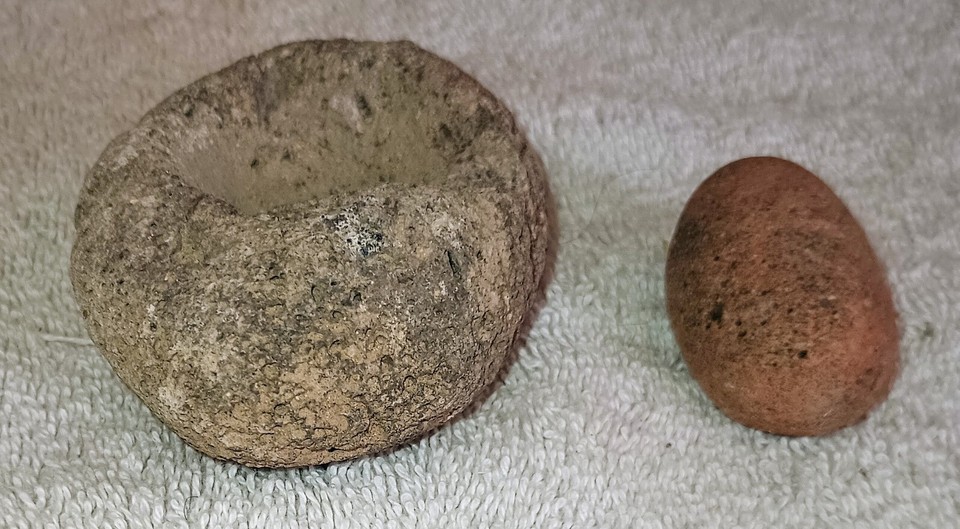 Hand Held Prehistoric Anasazi Grinding Bowl Grinding Stone Mortar And