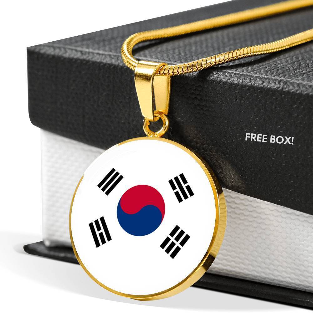 South Korea Flag Necklace Stainless Steel or 18k Gold Circle Pendant 18-22