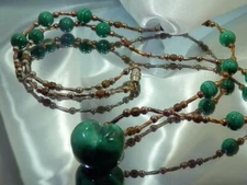Neat-O African Malachite Vintage 70's Silver Tone XX COOOL Unique Necklace 860a1