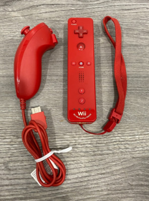 Nintendo Wii RVL-036 Motion Plus Red Remote Controller with OEM Nunchuck