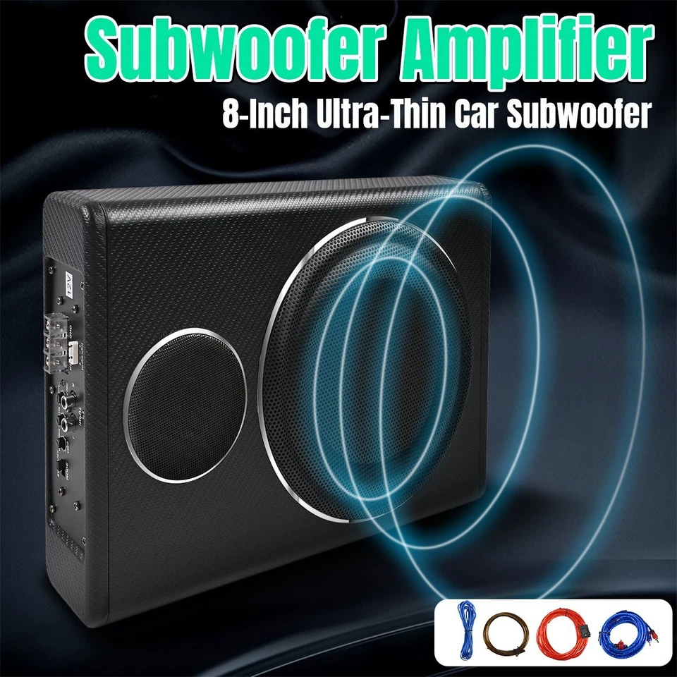 8'' Auto Untersitz Aktiv Subwoofer Kompakt Bassbox mit Kabelset KFZ Lautsprecher - Bild 2 von 4
