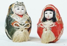 Anciennes poupées japonaises Hime-daruma collection poupée Hina rouge vert H3" vers 1960