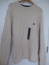 Vintage NOS CHAPS RALPH LAUREN Cotton Sweater XXL Beige Hand Framed Crest Logo