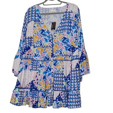 Avenue NWT Women's Plus Size 22 24 Abstract Geometric Floral Tiered Ruffle boho