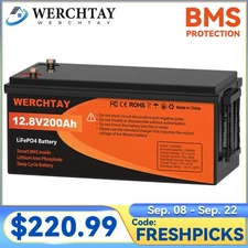 12V 200AH LiFePO4 Deep Cycle Lithium Battery BMS for Solar Panel RV Off-grid US