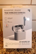 SHARPER IMAGE TRUE WIRELSS EARBUDS 20 HOURS OF BOOMING BASS NOISE ISOLATION QI