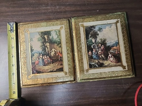 Vtg Pair Of Italian Gold Gilded Wood Wall Plaques Florentine Art 6x7 ...