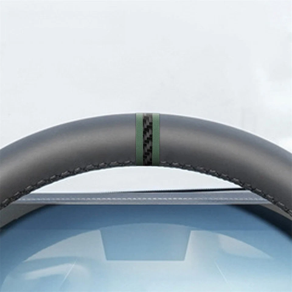 Para BMW 1 3 4 5 7 Series X1 X3 X5X6 acabamento de volante camurça verde fibra de carbono - Imagem 4 de 4