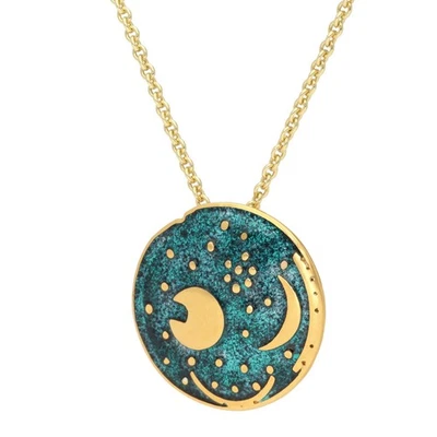 TRENDOR Schmuck Damenkette mit Himmelsscheibe von Nebra Silber grün/gold ⌀ 20 mm - Bild 1 von 4
