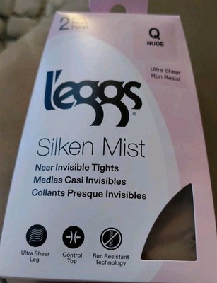 2 Pairs Q Nude L'eggs Silken Mist Ultra Sheer Run Resist