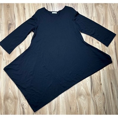 Bryn Walker Tunic Dress XL Black Modal Blend Asymmetrical Hem L/S Lagenlook USA