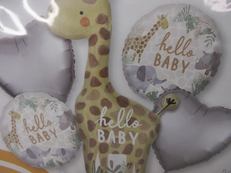 Giraffe Baby Shower Balloon 5pc Bouquet Jungle Theme Party Decor Hello Baby New - Image 2 of 4