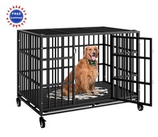 48 Inch Heavy Duty Dog Crate with Wheels Indestructible Escape Proof Kennel