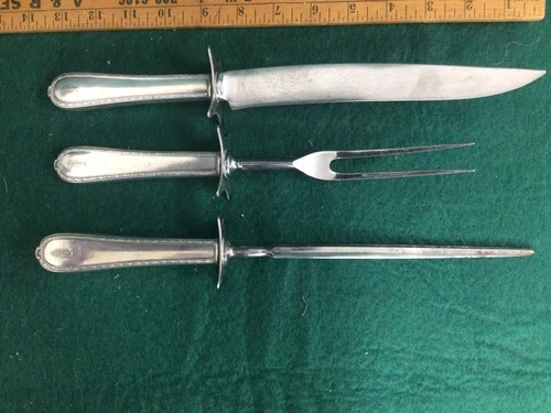 Vtg Pine Tree by International Silver Sterling Carving Set of 3 / Knife-Fork