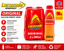 Lucozade Energy Original Drink 4 x 380ml Bottles Glucose Energy Drink Pack