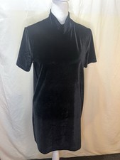 Madewell Women’s Black Velvet Mini Shift Dress Mock Neck Goth Size Small