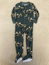 Carters Fleece Pajamas 5T Boys Girls Green Construction Vehicles Footie Sleeper