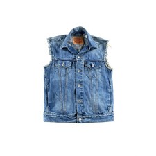 Levis Trucker Denim Vest Medium Wash Distressed Sleeveless Jean Jacket Small