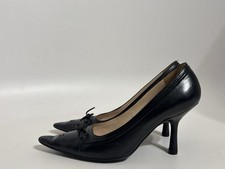 Vtg Chanel Black Leather Bow Logo Heels 37