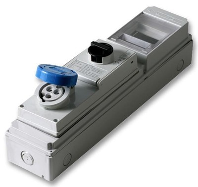 PRO POWER 16A 240V Switched Interlocked CEE Socket inc RCD Compartment 2P+E Blue