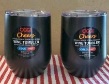 Oggi Cheers Double Wall Insulated Wine Tumbler 12oz Slate w/Lid BPA FREE! 2 SET!