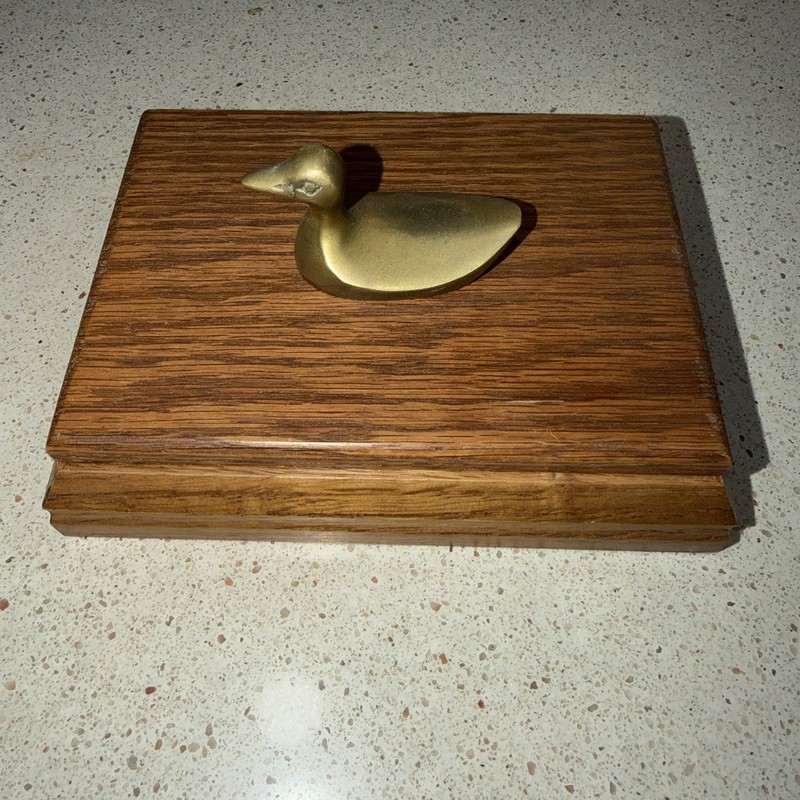 Vintage Card Decks Mallard Sealed Deck Of Cards In Wood Storage Box Brass Duck