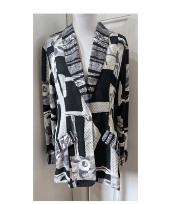 Ali Miles Vintage Blazer Size 10 Retro 80s Black&White Print One Button Closure