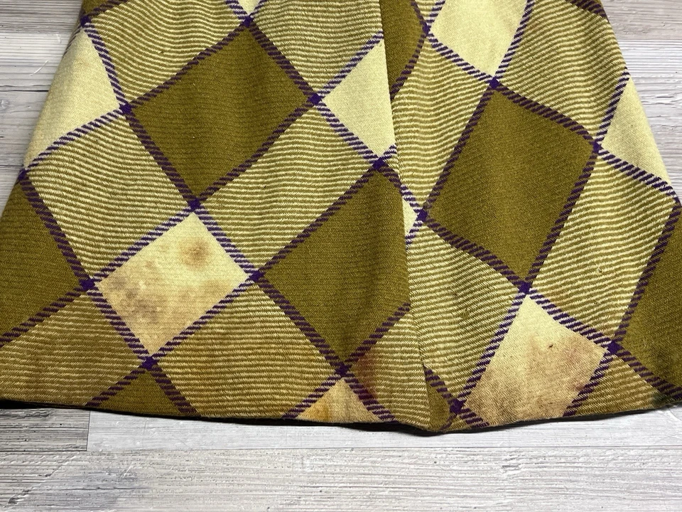 Vintage Plaid Wool Blend Skirt 70s 80s Miss Holly Tag Sz 12 Argyle Preppy Brown - Image 3 of 4