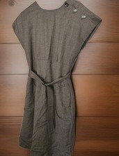 Annelore Dress Virgin Wool Made In USA NYC Gray Belted Old Money Pockets Sz 10