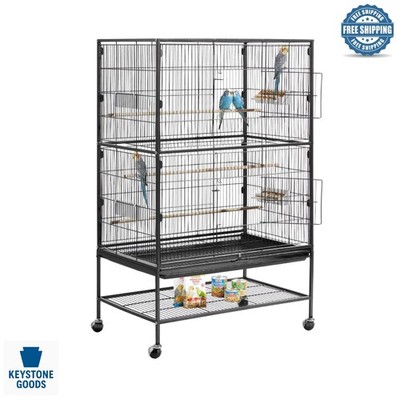 Large Wrought Iron Bird Cage with Casters & Slide-Out Tray