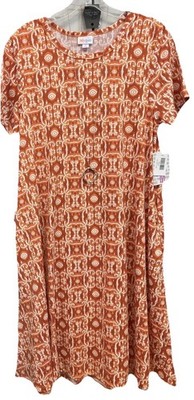 NWT LuLaRoe Medium Orange White Gold Aztec Jessie Swing Dress w/pockets