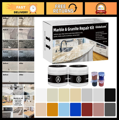 Marble & Granite Repair Kit for Porcelain, Stone, Quartz - Fix Chips, Cracks, Ho