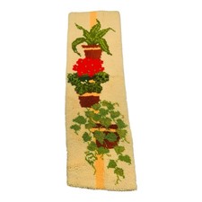 vintage unique handmade yarn latch HOOK RUG colorful plants Approx 44" x 16"