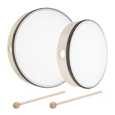 2 Pcs Hand Drum 10 Inch & 8 Inch Wood Frame Drum with Drum Stick (Wood Color)