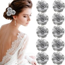 10 Pcs Silver Flower Hair Clips Artificial Floral Hairpin, Elegant Flower Hai...
