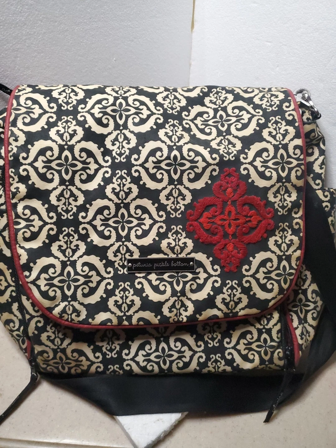 Petunia Pickle Bottom Bag Black White Red Backpack Diaper Bag Changing Pad