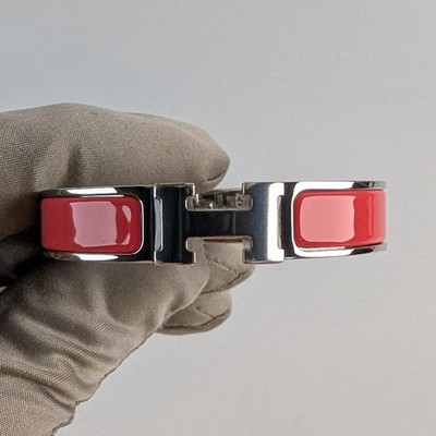HERMES バングル レッド New HERMES CLIC H Bracelet Rouge Corail Palladium-Plated Enamel