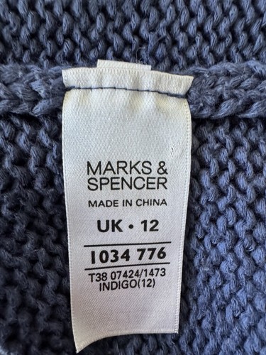 Woman M&S INDIGO UK 12 EU 40 Long Short Sleeved Cardigan Top Blue Cable Knit - Picture 9 of 12